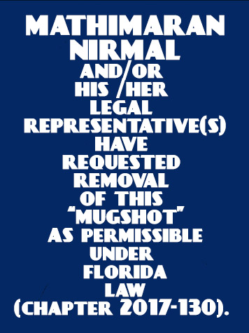  MATHIMARAN NIRMAL Results from Palm Beach County Florida for  MATHIMARAN NIRMAL